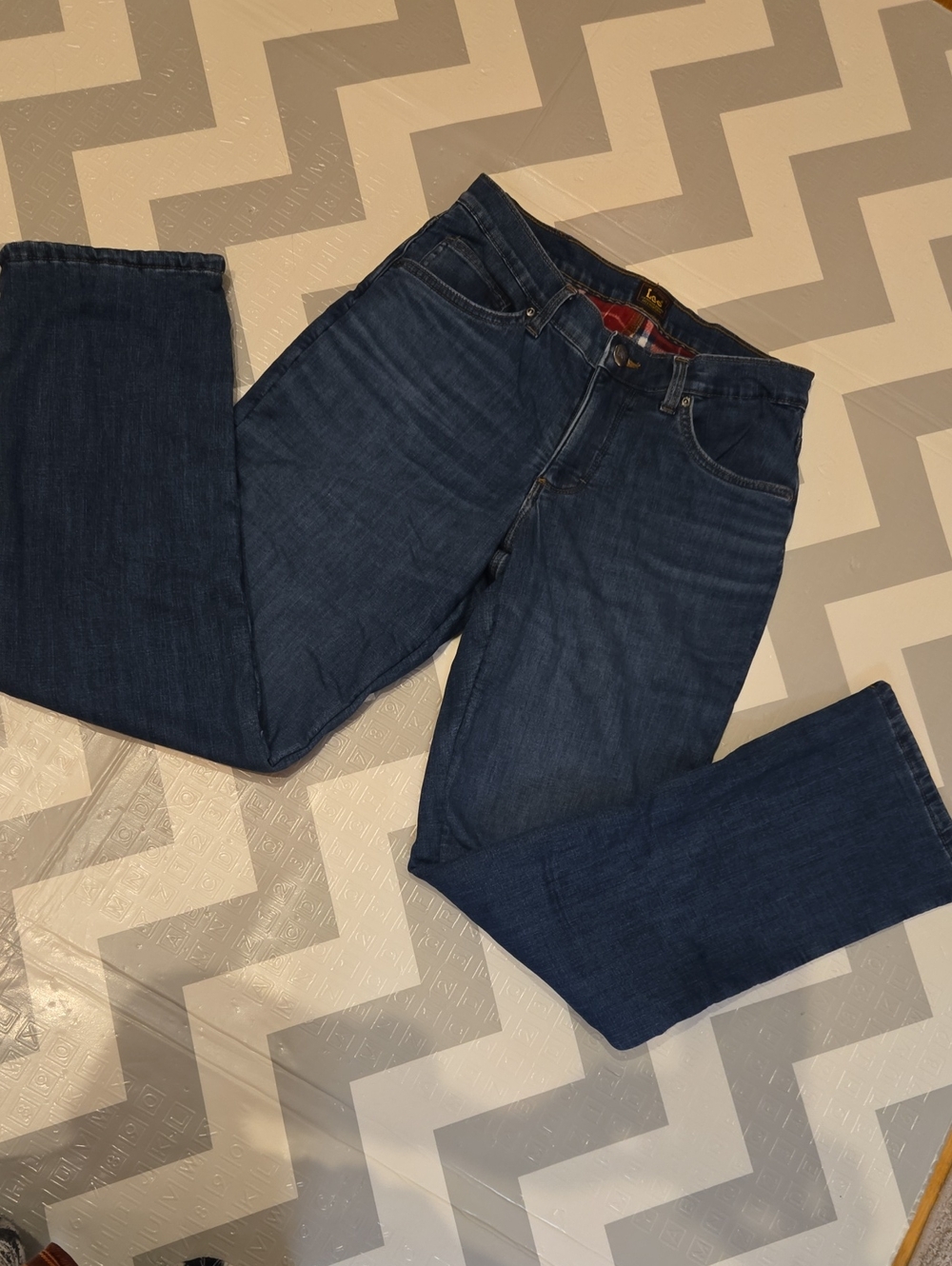 Lee Womens Flannel Lined Straight Leg Jeans in Deep Indigo Size 6M